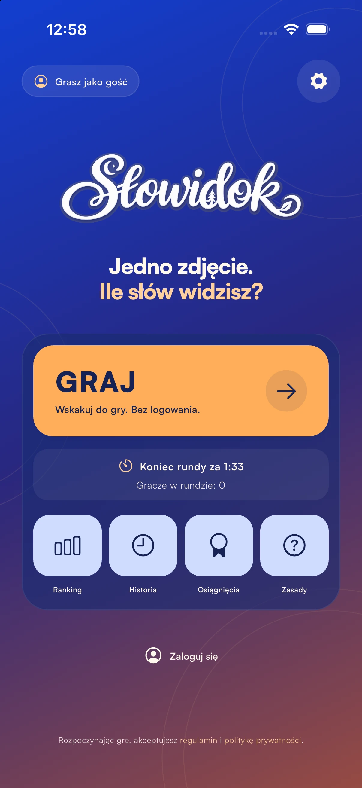 Słowidok — menu z czasem do końca aktywnej rundy